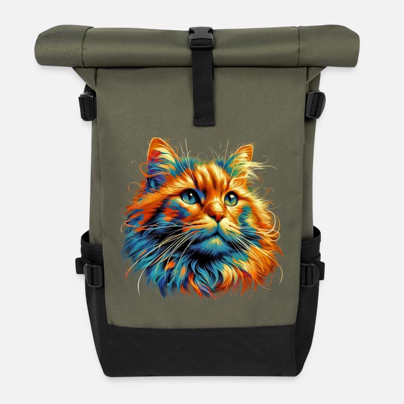 Katze - Rolltop Rucksack - Olive/Schwarz