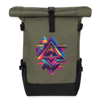 Futuristic Psychedelic Techno Trance 90s 80s - Roll Top Backpack - olive/black - Front