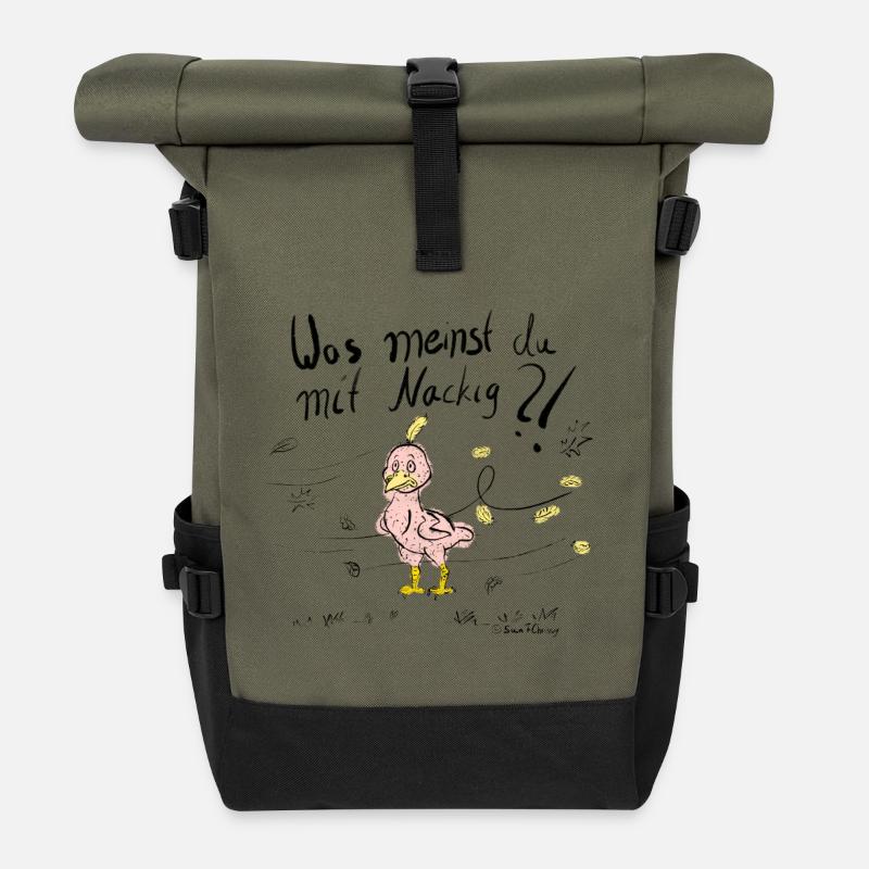 Ein Mausender Vogel im Herbstwind in Farbe - Rolltop Rucksack - Olive/Schwarz