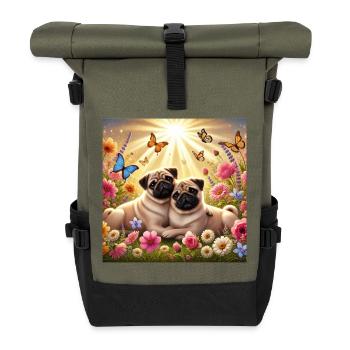 Himmelstruckene Pug Hundefreunde Design - Rolltop Rucksack - Olive/Schwarz - Vorne