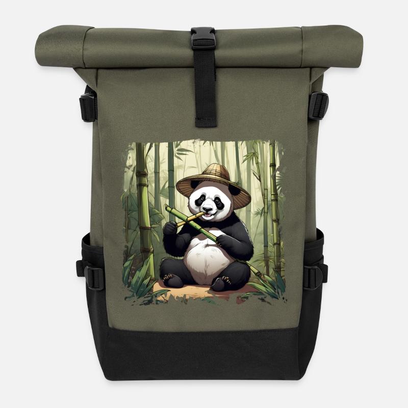 Panda mange ! - Sac à dos roll top - olive/noir