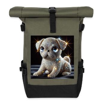 Funkelnder Hund im Diamant-Look - Rolltop Rucksack - Olive/Schwarz - Vorne