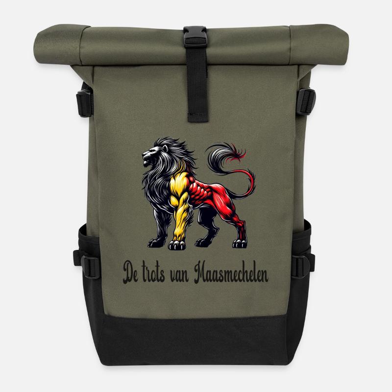 Motif du drapeau lion de Maasmechelen - Sac à dos roll top - olive/noir