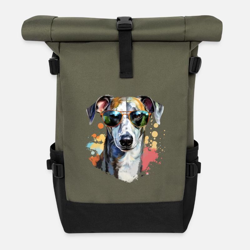 Greyhound mit Sonnenbrille - Rolltop Rucksack - Olive/Schwarz