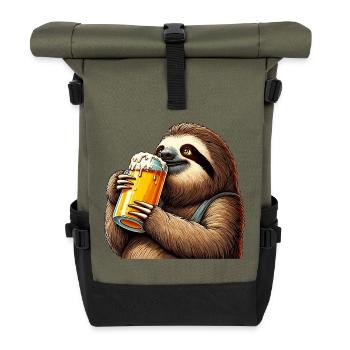 Bier Faultier Genuss Geschenk - Rolltop Rucksack - Olive/Schwarz - Vorne