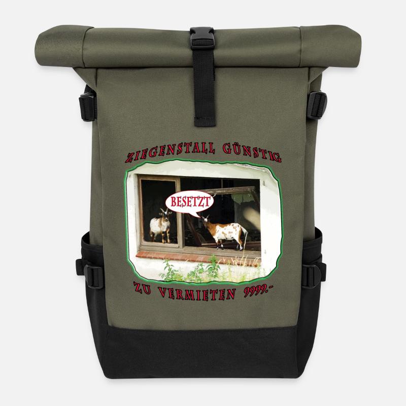 Wohnung Ziegenstall Satire schöner wohnen Satire - Rolltop Rucksack - Olive/Schwarz