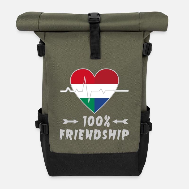 Hungary and Netherlands 100% friendship - Roll Top Backpack - olive/black