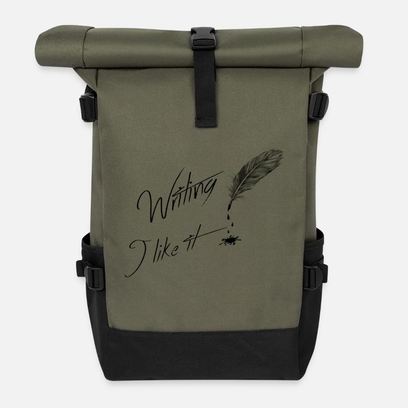 Writing i like it - Sac à dos roll top - olive/noir