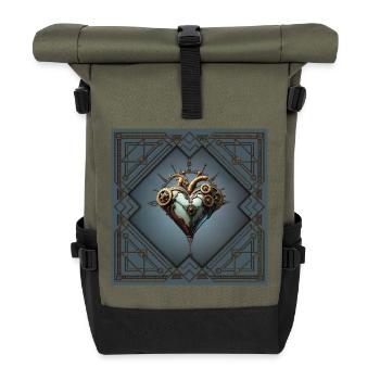 Faszinierendes Steampunk-Herz - Rolltop Rucksack - Olive/Schwarz - Vorne