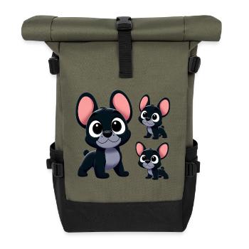 French Bulldog 8 - Roll Top Backpack - olive/black - Front