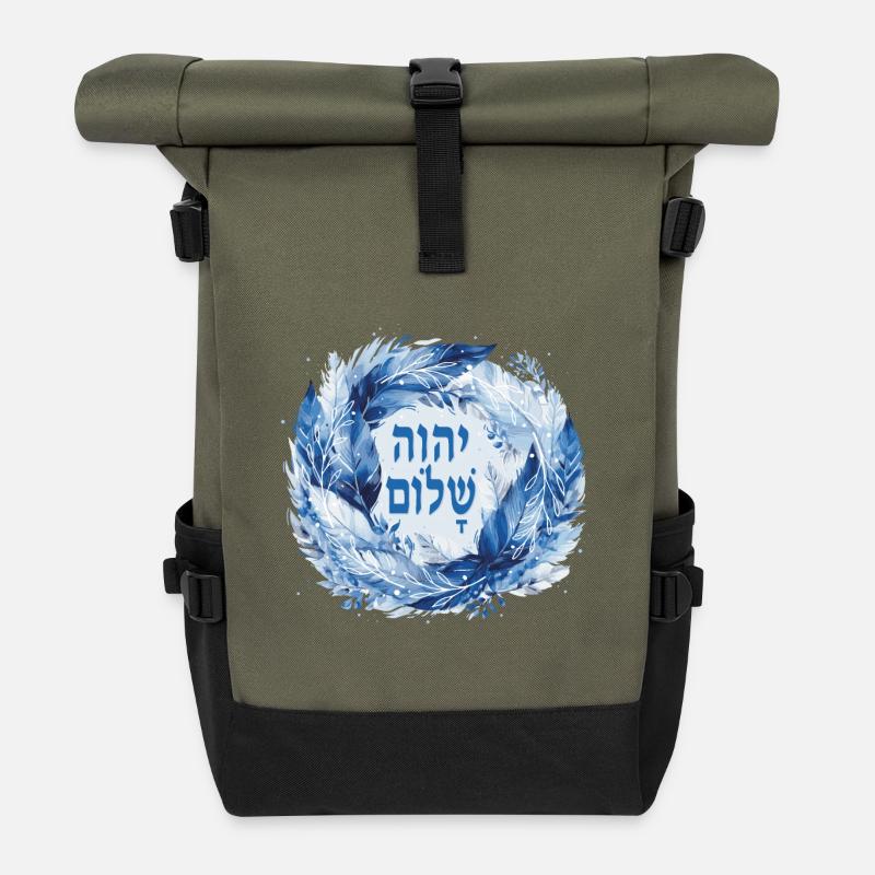 Hebräischer Name Gottes JHWH Shalom - Rolltop Rucksack - Olive/Schwarz