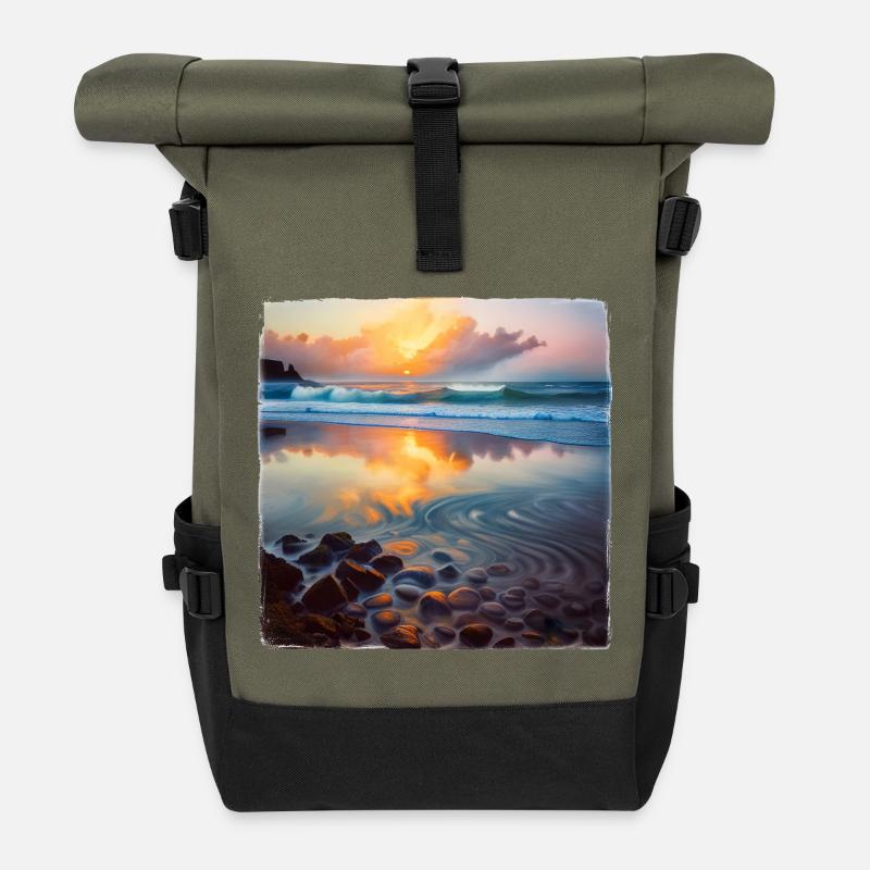 Strand-Kieselsteine - Rolltop Rucksack - Olive/Schwarz