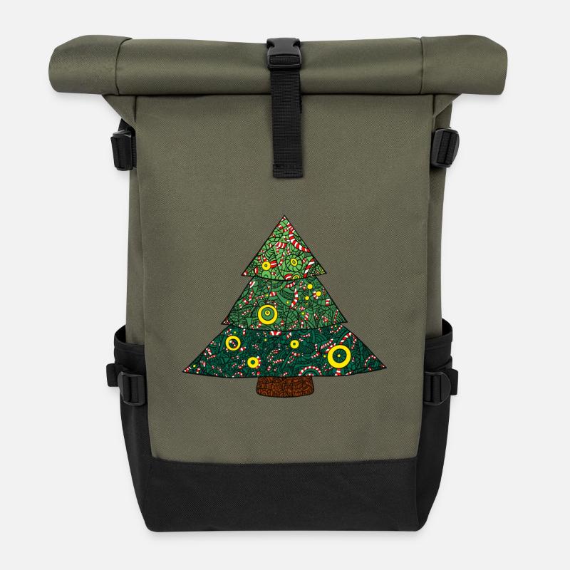 Zuckerstangen Weihnachtsbaum Mandala - Rolltop Rucksack - Olive/Schwarz
