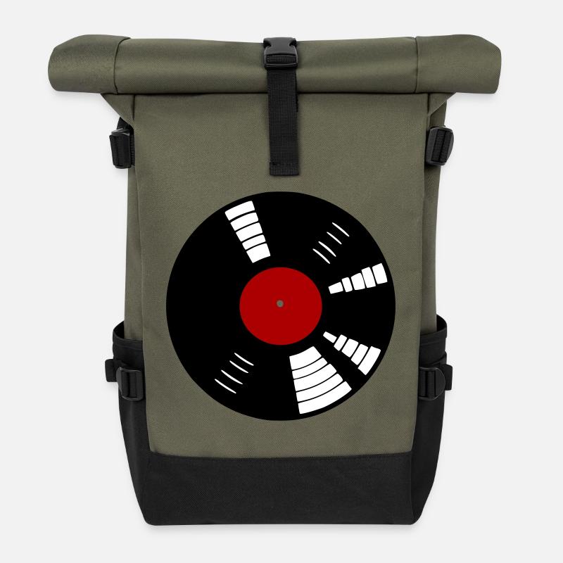 Retro vinyl record - Roll Top Backpack - olive/black