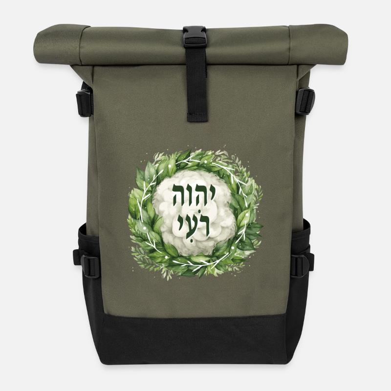 Hebräischer Name Gottes JHWH Rohi - Rolltop Rucksack - Olive/Schwarz