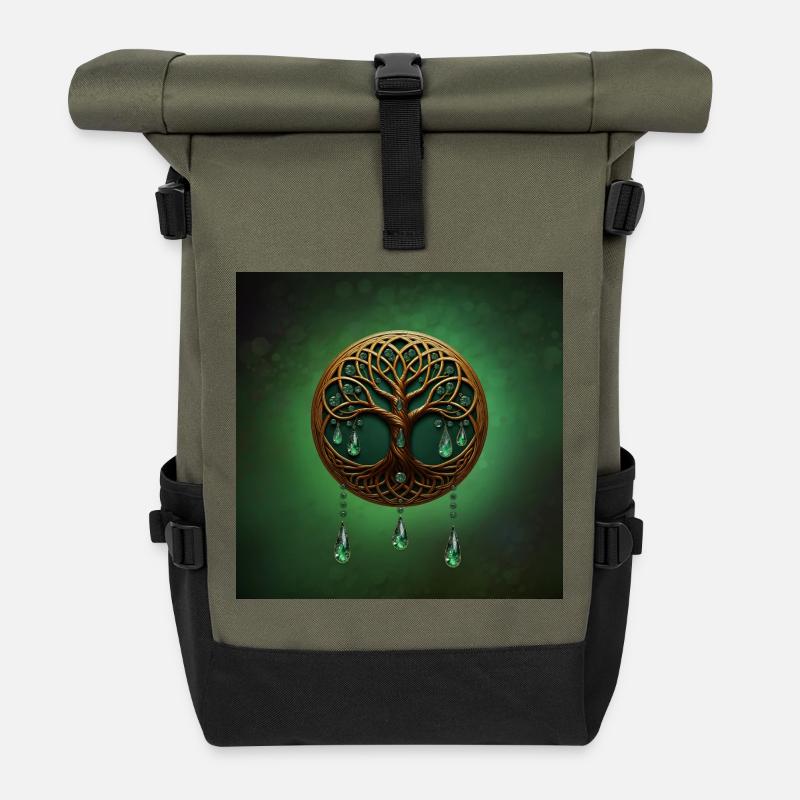 Stilisierter Baum des Lebens - Rolltop Rucksack - Olive/Schwarz