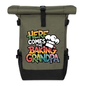 Hier kommt der backende Opa lustiger Bäckerspruch - Rolltop Rucksack - Olive/Schwarz - Vorne