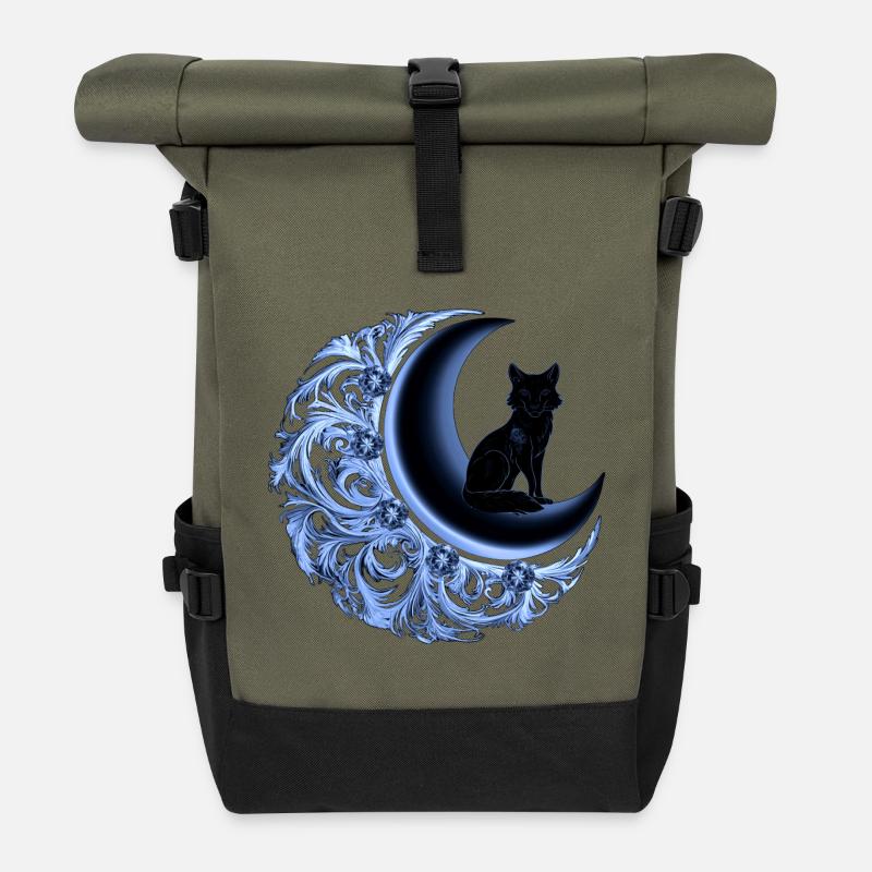 Gothic-Fuchs mit mondsichel, schlafzimmer Deko - Rolltop Rucksack - Olive/Schwarz