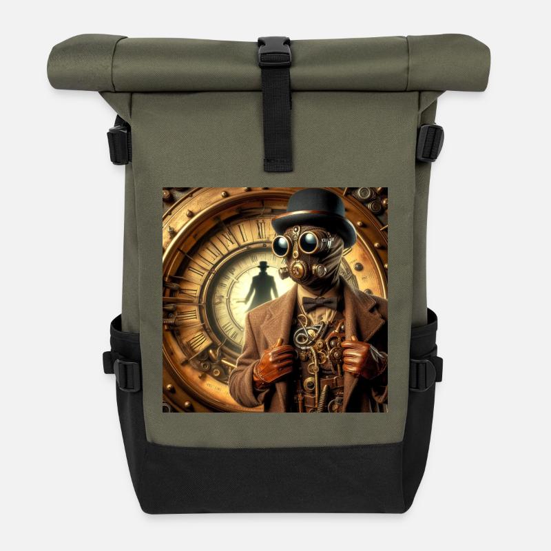 Sherlock Holmes Steampunk - Roll Top Backpack - olive/black