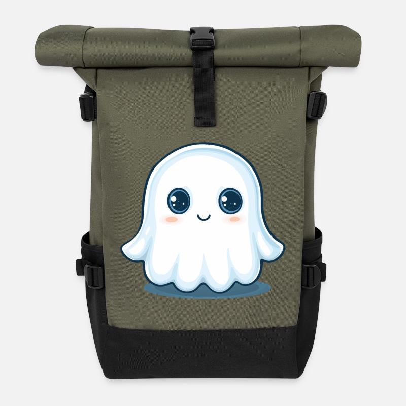 Cute Ghost - Roll Top Backpack - olive/black