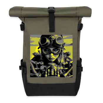 Steampunk-Biker - Rolltop Rucksack - Olive/Schwarz - Vorne