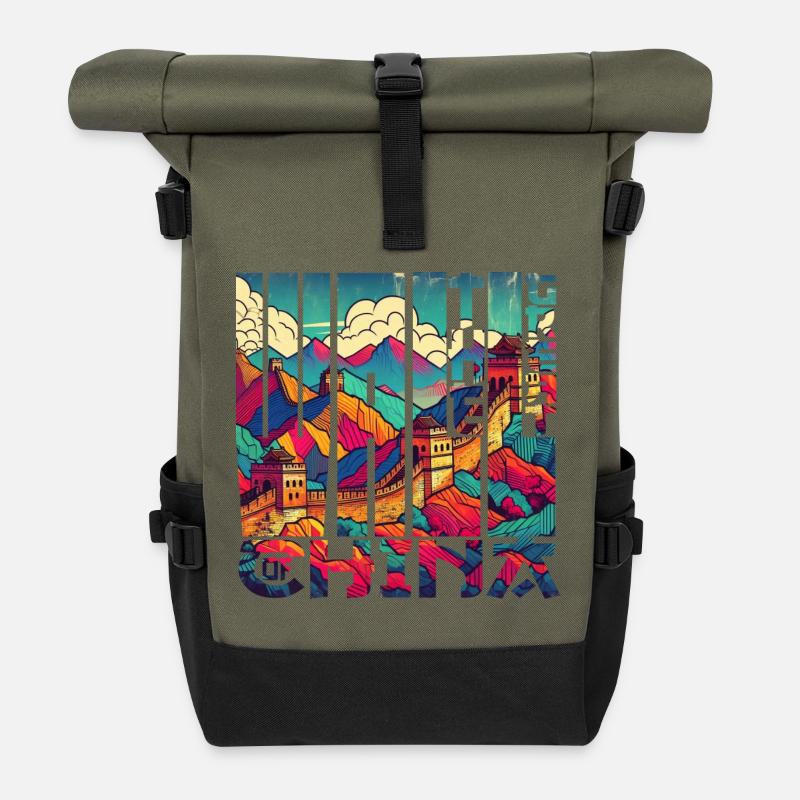 The Great Wall of China - Roll Top Backpack - olive/black