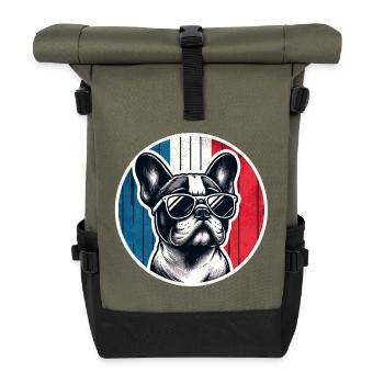 French Bulldog Frenchie with Sunglasses - Roll Top Backpack - olive/black - Front