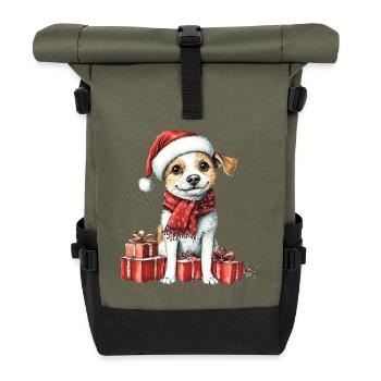 Weihnachts-Welpe mit Geschenken - Rolltop Rucksack - Olive/Schwarz - Vorne