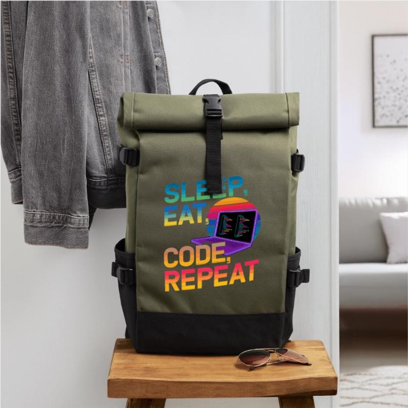 Sleep Eat Code Repeat Gift pour Coder Sac à dos roll top