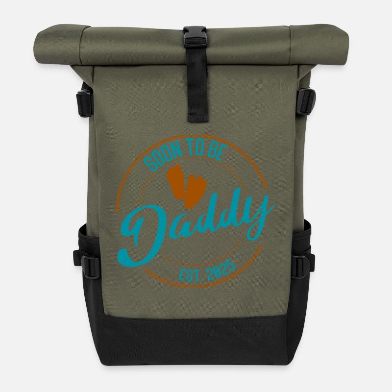 Soon to Be Daddy Geschenk für werdende Väter bunt - Rolltop Rucksack - Olive/Schwarz
