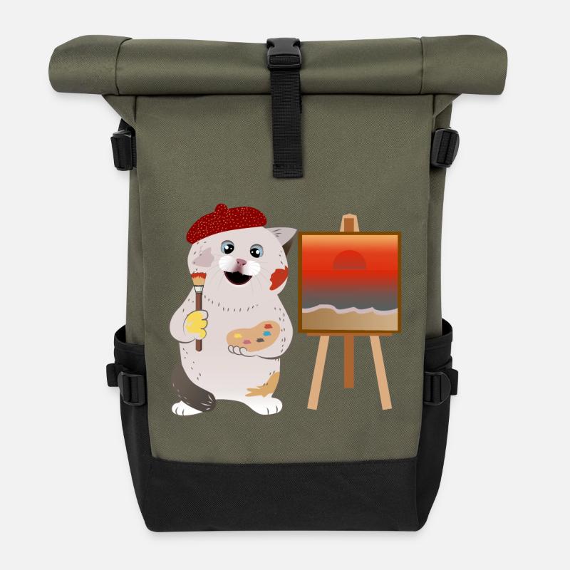 Mignon chat peintre - Sac à dos roll top - olive/noir