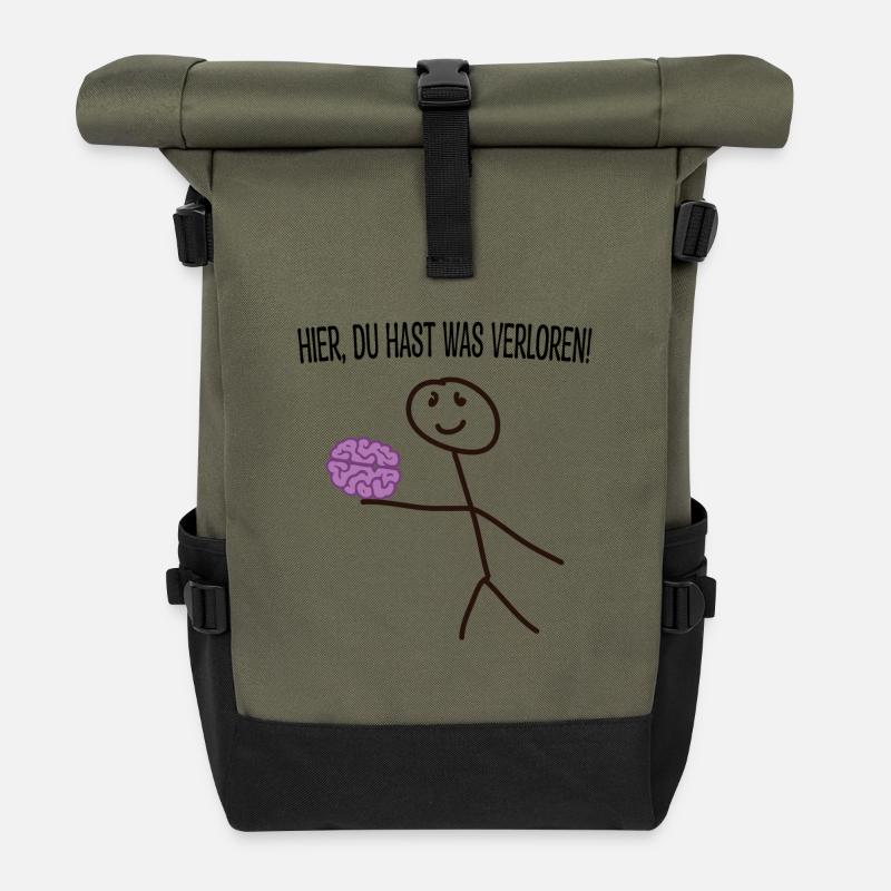 Strichmännchen mit Humor "Hier, du hast was verlor - Rolltop Rucksack - Olive/Schwarz