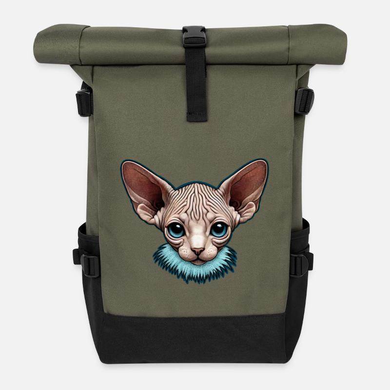 Blue Eyed Sphynx Kitty - Rolltop Rucksack - Olive/Schwarz