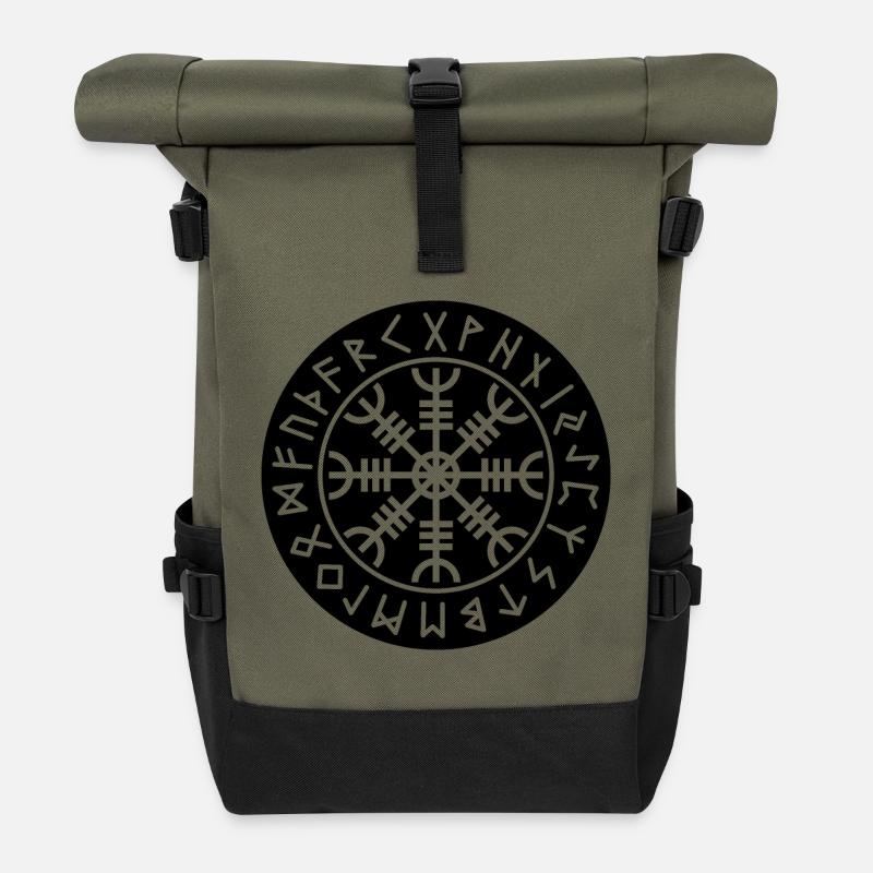 Aegishjalmur black circle runes - Roll Top Backpack - olive/black