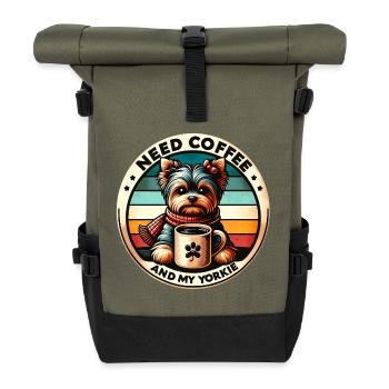 Ich brauche Kaffee und meinen Yorkie - Rolltop Rucksack - Olive/Schwarz - Vorne