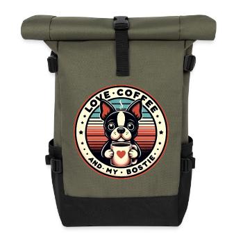Le café et mon Bostie Boston Terrier - Sac à dos roll top - olive/noir - Devant