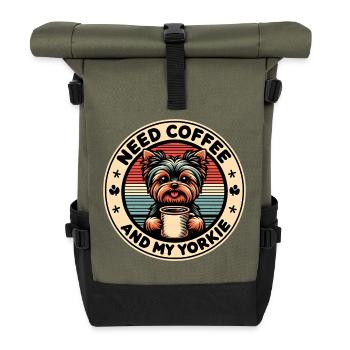 Café et Yorkie Yorkshire Terrier - Sac à dos roll top - olive/noir - Devant
