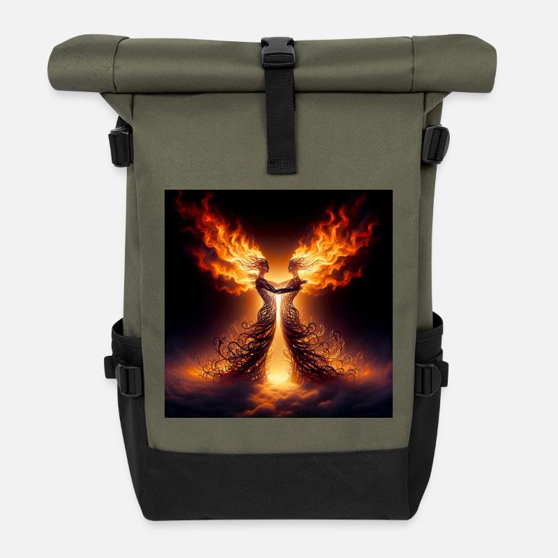 Flammes Jumelles - Sac à dos roll top - olive/noir