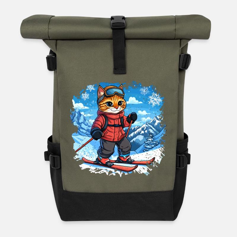 Ski Katzen - Rolltop Rucksack - Olive/Schwarz