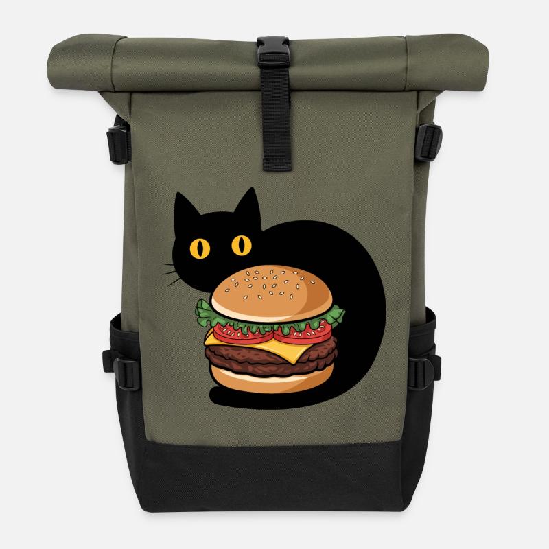 Burger Chat - Sac à dos roll top - olive/noir