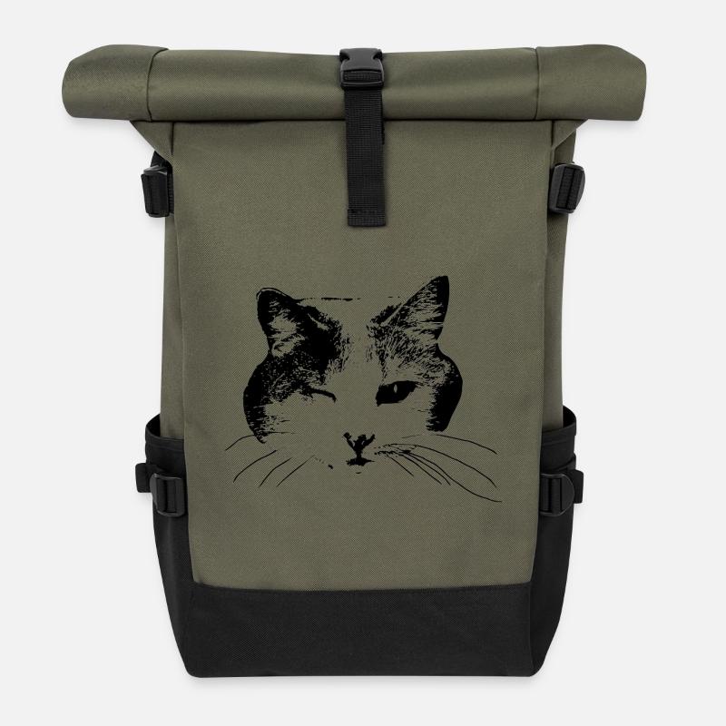 Kätzchen zwinkert - Rolltop Rucksack - Olive/Schwarz
