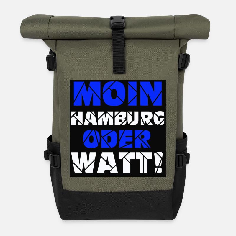Hamburg , Moin oder watt (25) - Rolltop Rucksack - Olive/Schwarz