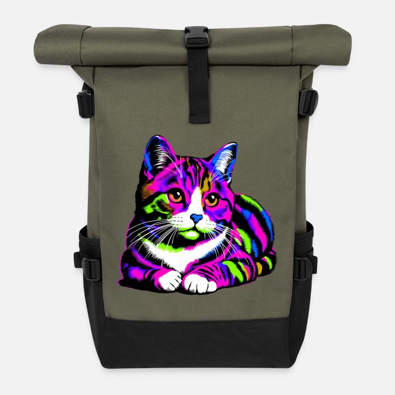 Katze - Rolltop Rucksack - Olive/Schwarz