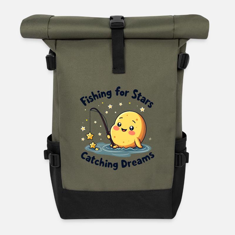 Fishing for Stars, Catching Dreams - Roll Top Backpack - olive/black