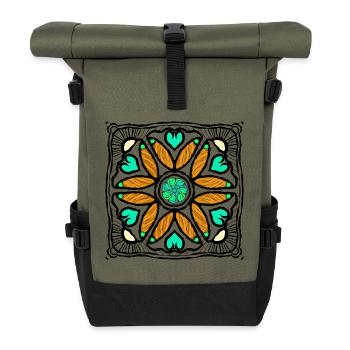 Pop art flower with hearts - Roll Top Backpack - olive/black - Front