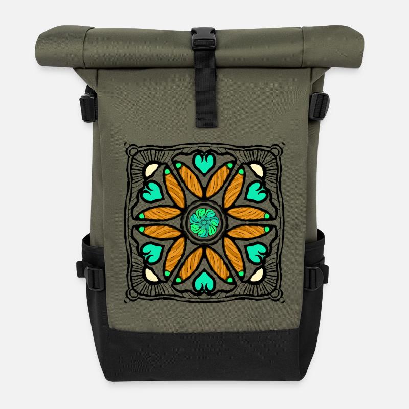 Pop-art Blume mit Herzen - Rolltop Rucksack - Olive/Schwarz