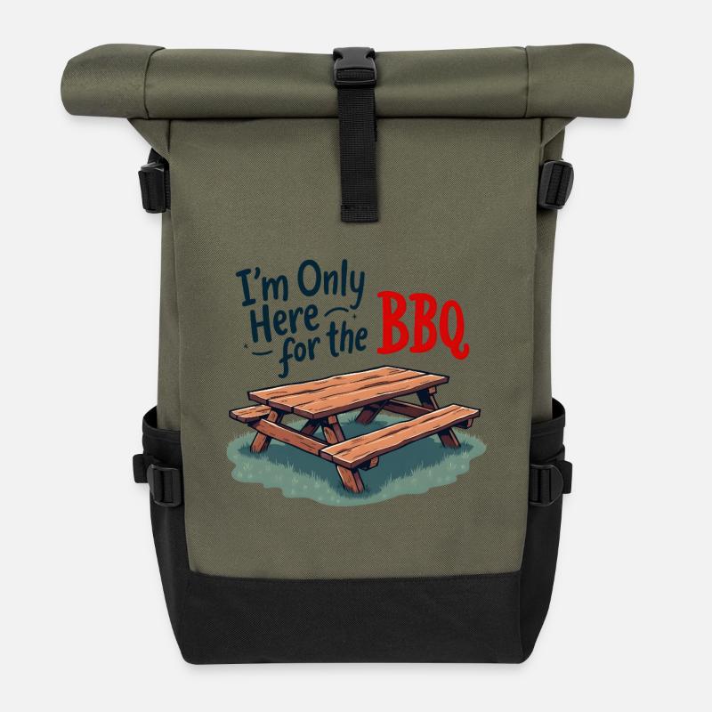 Only Here for the BBQ - Roll Top Backpack - olive/black