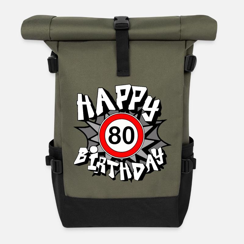 80th Birthday , Happy 80th Birthday Gift (25) - Roll Top Backpack - olive/black