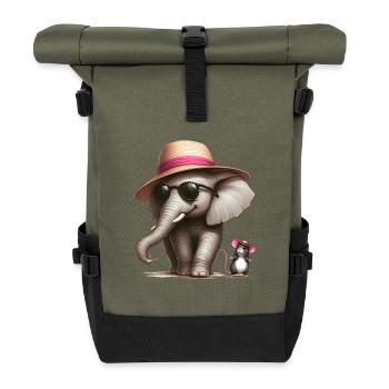 Elephant with Mouse - Roll Top Backpack - olive/black - Front