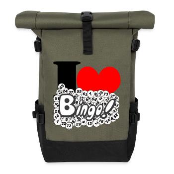 Bingo, Jeu de bingo, Jeux d’argent, J’aime (25) - Sac à dos roll top - olive/noir - Devant